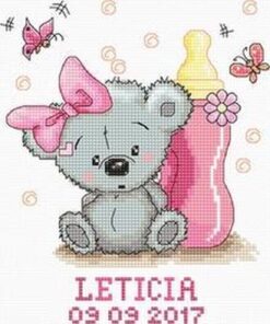 Luca-S Beer met fles geboortebord borduren (pakket)