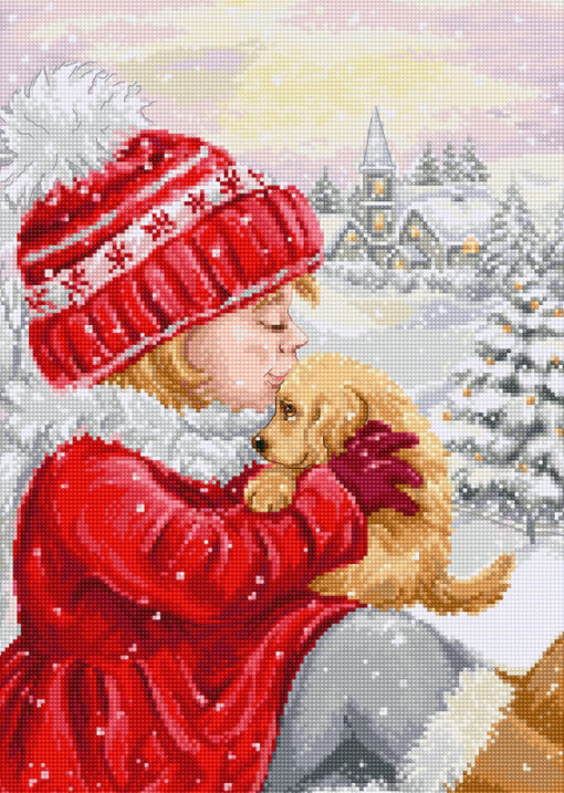 Luca-S Girl Kissing Puppy borduren (pakket) BU5027