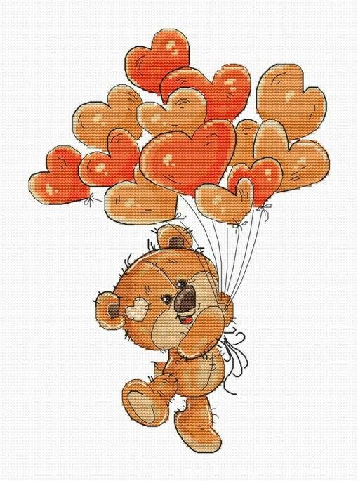 Luca-S Teddy Bear Heart Balloons borduren (pakket)