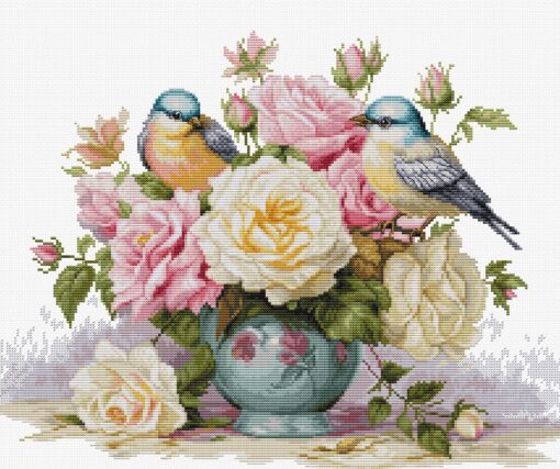 Luca-S Vase with Roses and Birds B7038